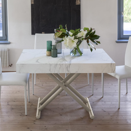 Table relevable en mélaminé effet marbre avec allonges - Ulisse
