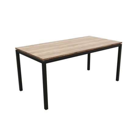 Table haute snack en stratifié effet chêne naturel texturé avec pieds en métal - Vicenza