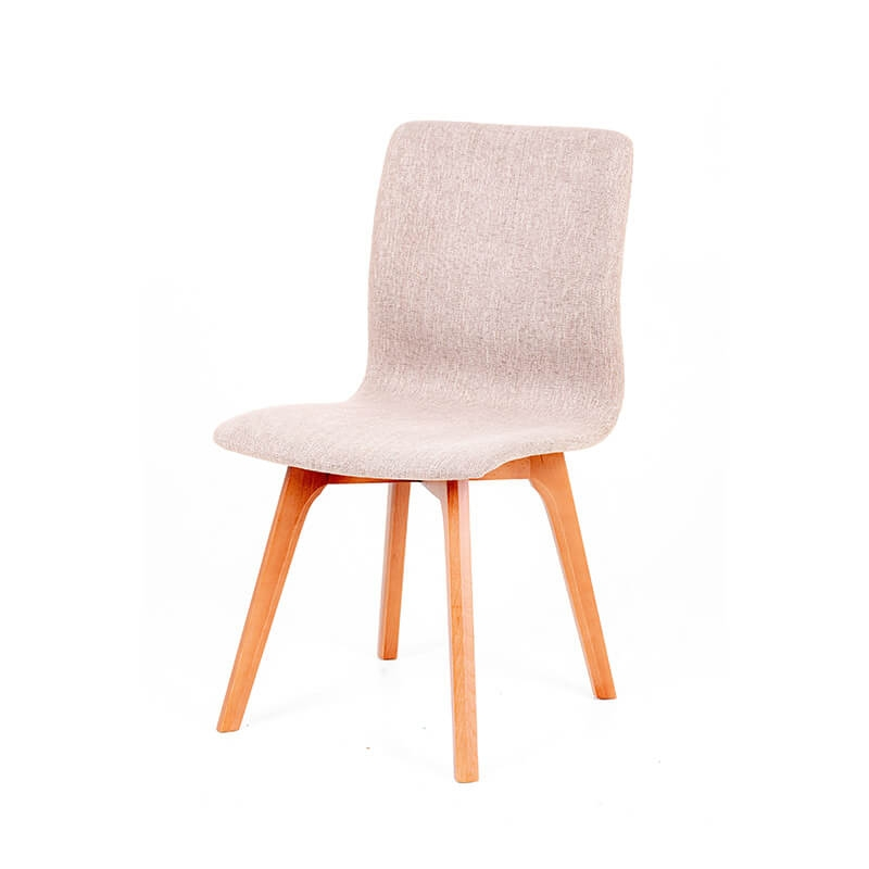 Chaise en tissu rose poudrée avec pieds en bois massif - Amelie 