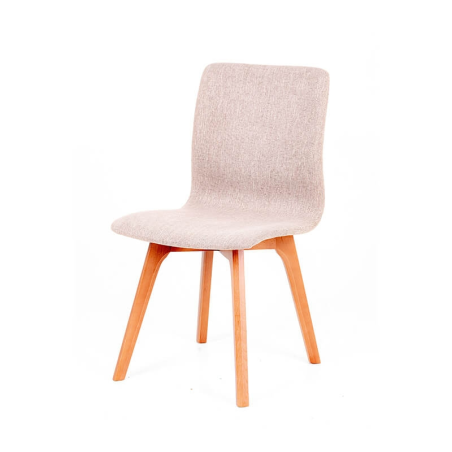 Chaise en tissu rose poudrée avec pieds en bois massif - Amelie 