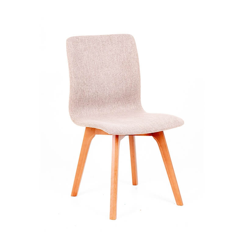 Chaise en tissu rose avec pieds en bois massif - Amelie 