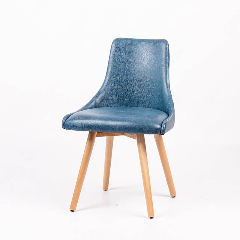 Chaise confortable bleu en synthétique et pieds en bois - Lars