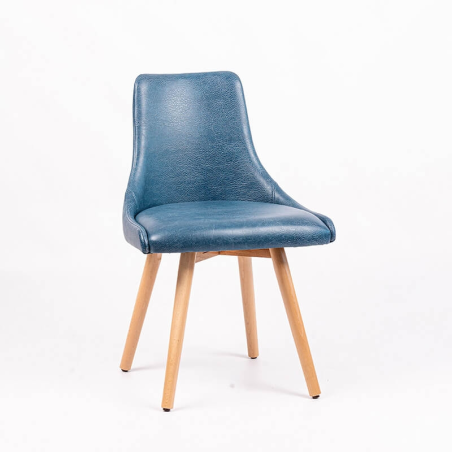 Chaise bleue confortable en synthétique et pieds en bois - Lars