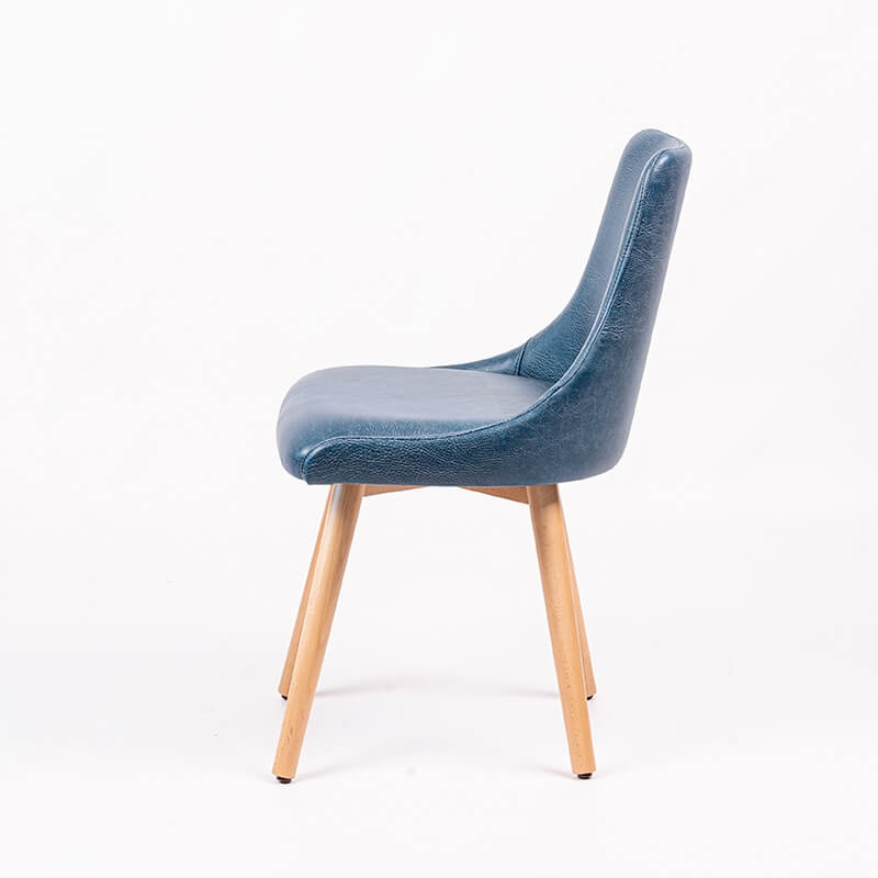 Chaise confortable en synthétique bleu et pieds en bois de hêtre - Lars