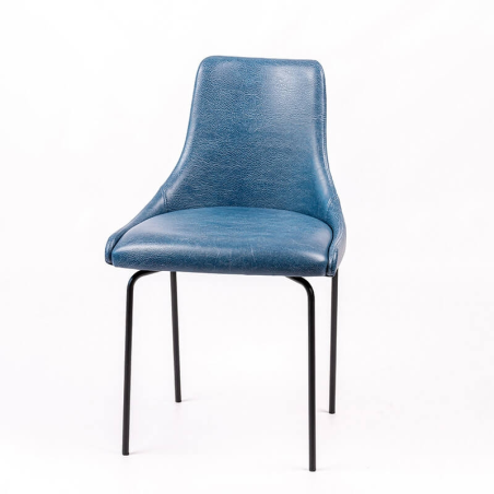 Chaise confortable bleue avec pieds en métal noir - Lars