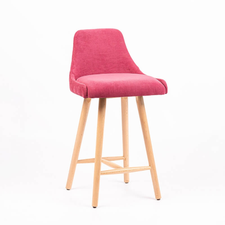 Tabouret snack rose matelassé en tissu et pieds en bois - BarLars diamant