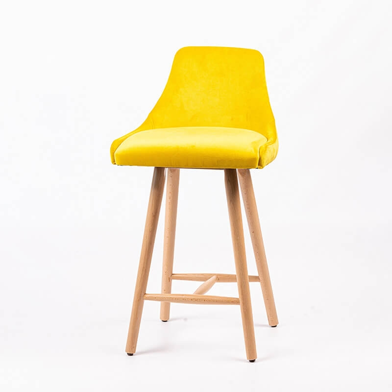Tabouret snack tissu jaune dossier matelassé pieds bois naturel - BarLars line
