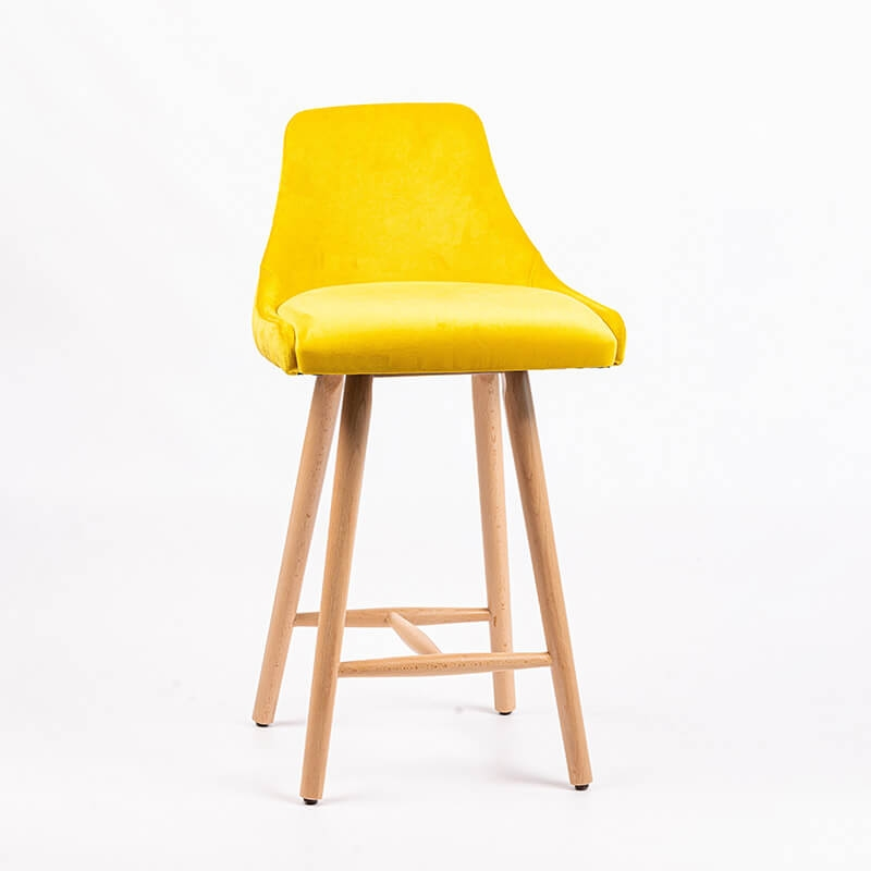 Tabouret hauteur 65 cm tissu jaune dossier matelassé pieds bois - BarLars line