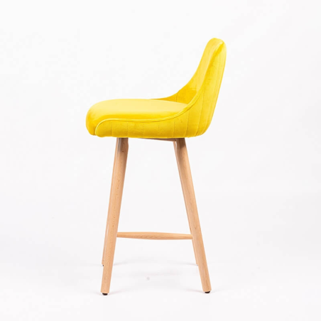 Tabouret snack tissu jaune dossier matelassé pieds bois - BarLars line