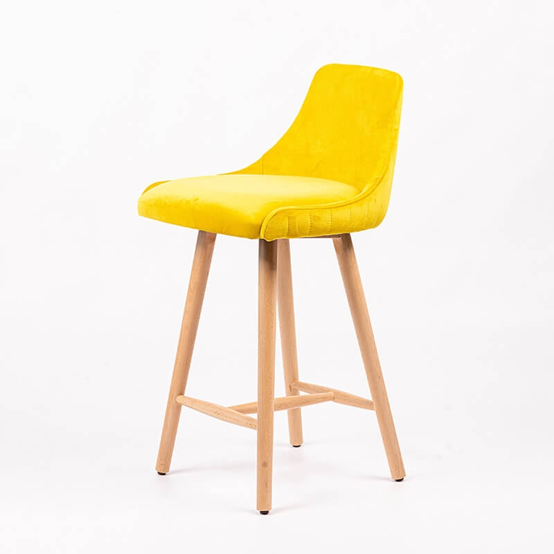 Tabouret en tissu jaune dossier matelassé pieds bois - BarLars line