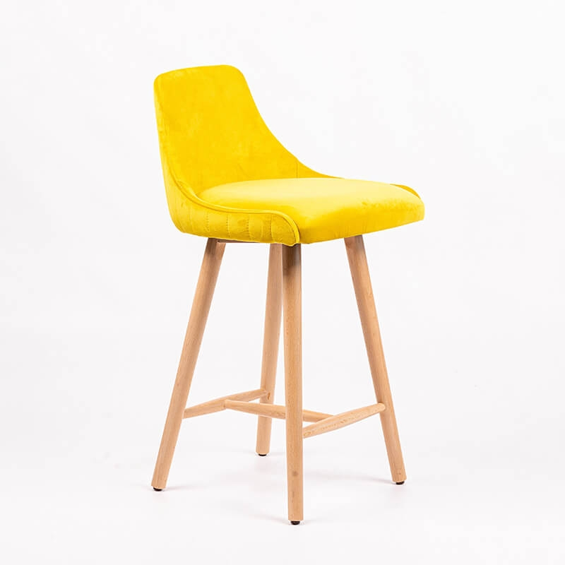 Tabouret snack tissu jaune dossier matelassé pieds bois - BarLars line