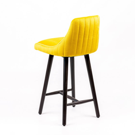 Tabouret hauteur 65 cm tissu jaune dossier matelassé pieds en bois noir - BarLars line
