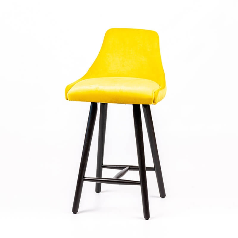 Tabouret en tissu jaune dossier matelassé pieds bois noir - BarLars line
