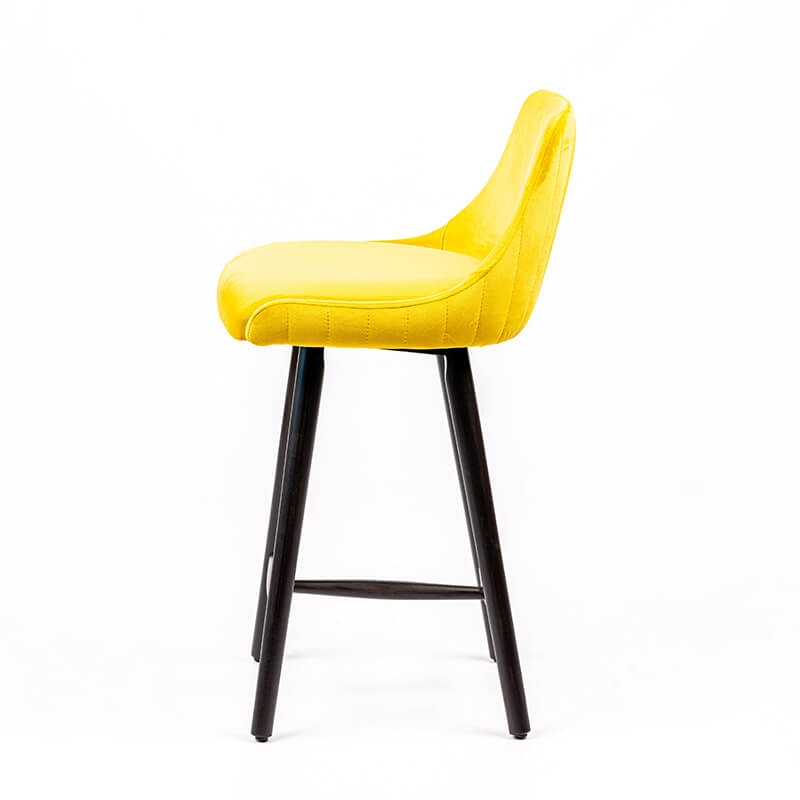 Tabouret hauteur 65 cm tissu jaune dossier matelassé pieds bois - BarLars line