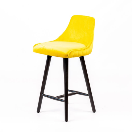Tabouret hauteur 65 cm tissu jaune dossier matelassé pieds bois noir - BarLars line