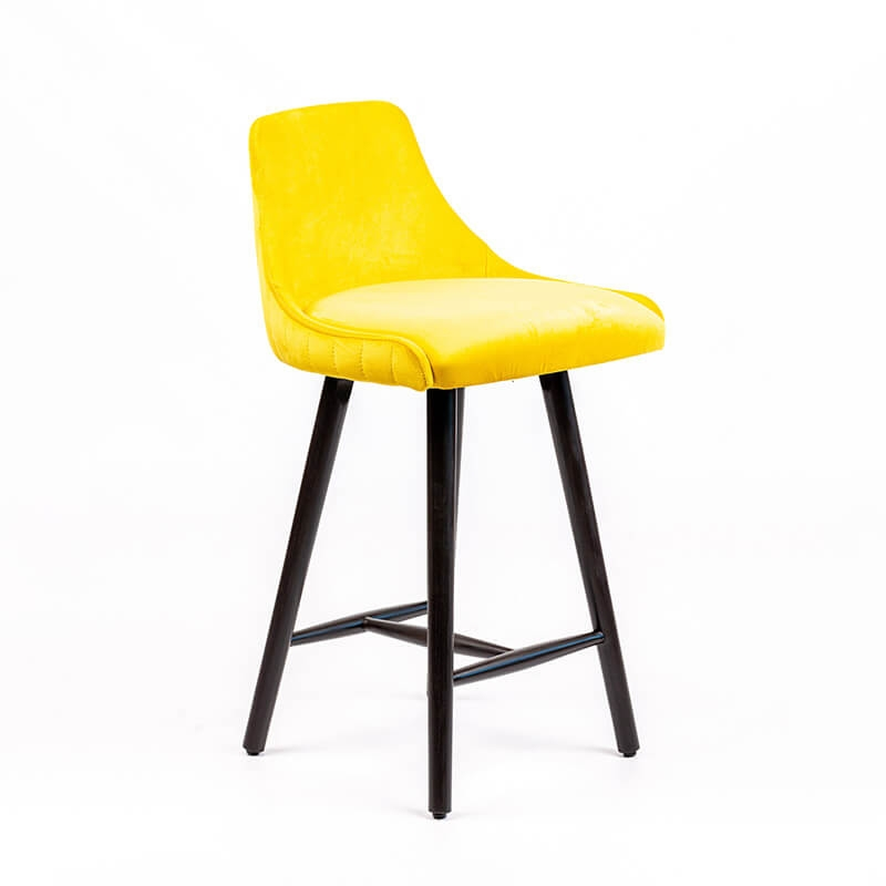 Tabouret snack tissu jaune dossier matelassé pieds bois noir - BarLars line
