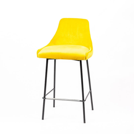 Tabouret dos matelassé en tissu jaune et pieds métal - BarLars line