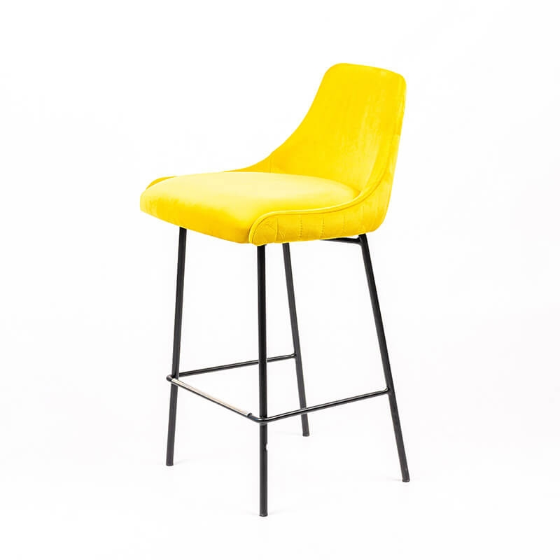 Tabouret snack dos matelassé en tissu jaune et pieds métal noir - BarLars line