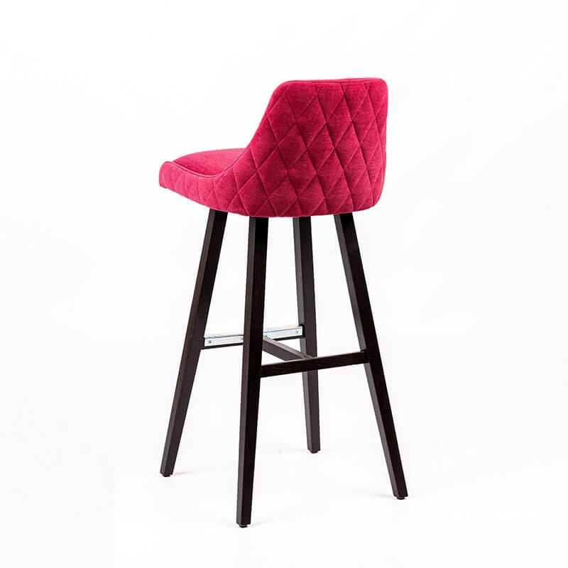 Tabouret de bar en tissu rose dos matelassé pieds bois noir - BarLars diamant