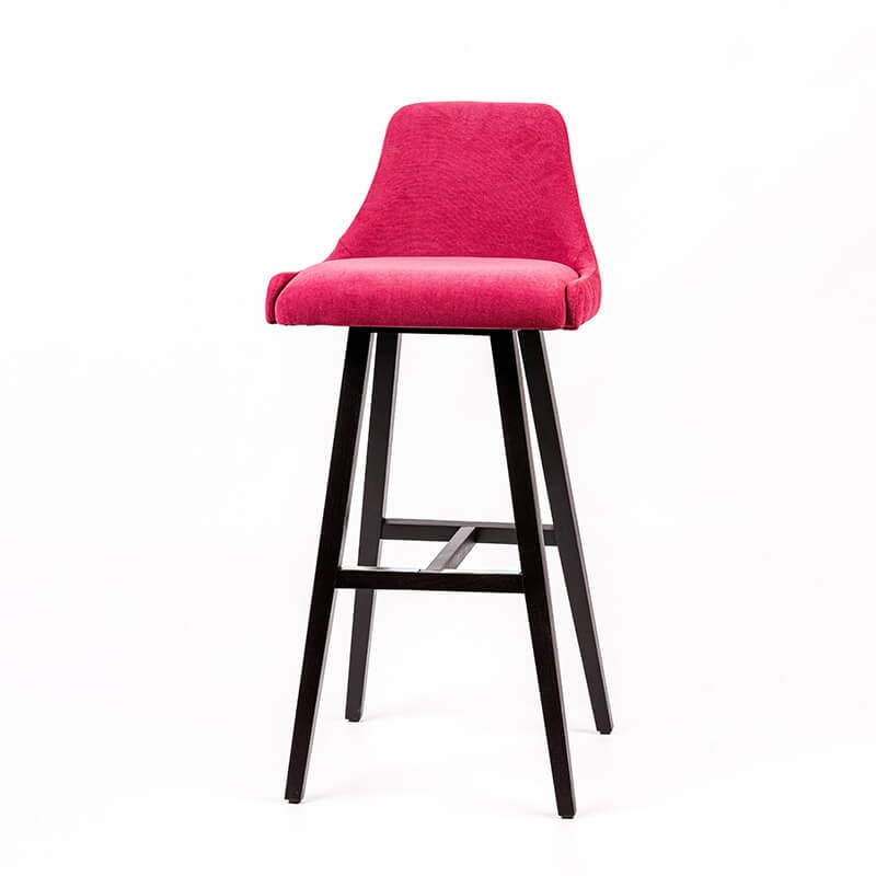 Tabouret en tissu rose dos matelassé pieds bois - BarLars diamant