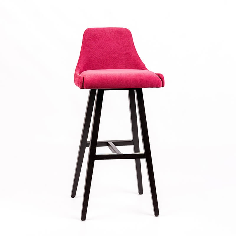 Tabouret de bar en tissu rose dos matelassé pieds bois - BarLars diamant