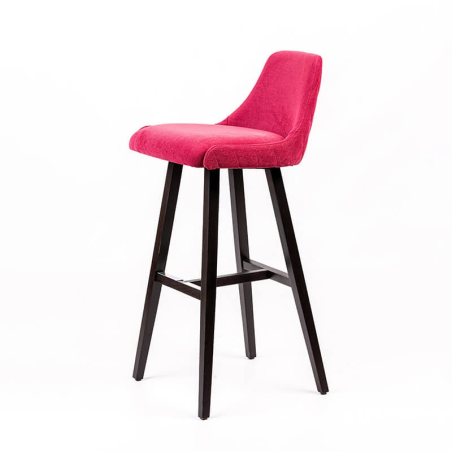Tabouret en tissu rose dos matelassé pieds bois noir - BarLars diamant