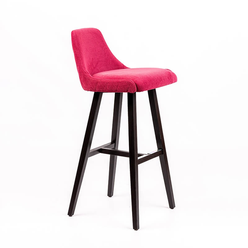 Tabouret hauteur 80 cm en tissu rose dos matelassé pieds bois - BarLars diamant