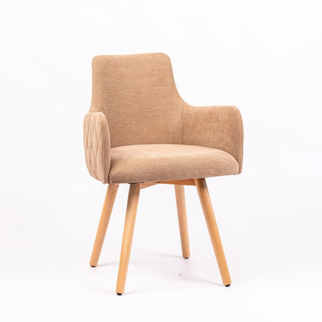 Fauteuil beige en tissu matelassé et pieds en bois - Anders diamant