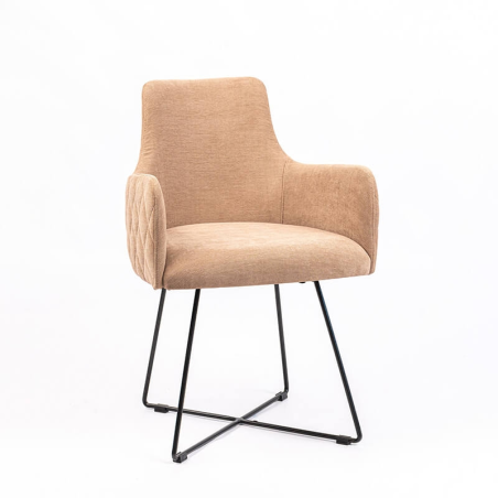 Fauteuil design en tissu beige matelassé et pieds métal noir - Anders diamant