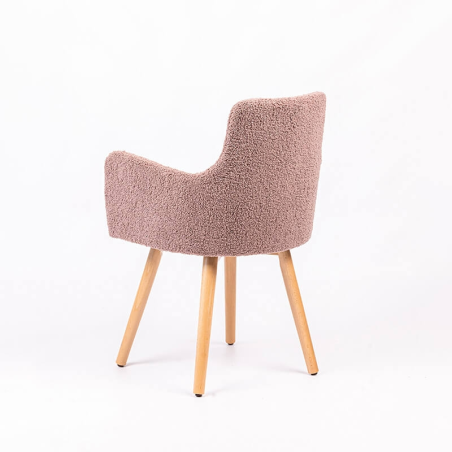 Fauteuil tendance en tissu rose et pieds bois naturel - Anders
