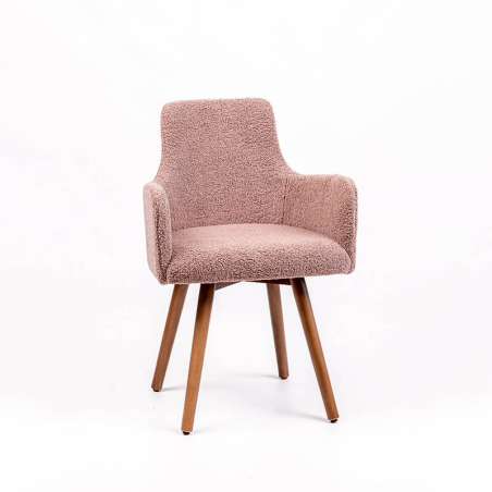 Fauteuil moderne en tissu rose et pieds bois - Anders