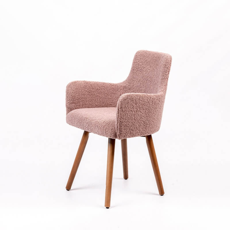Fauteuil en tissu rose et pieds bois foncé - Anders