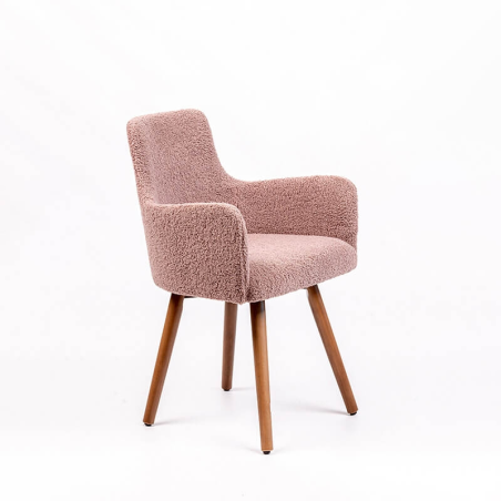 Fauteuil moderne rose et pieds bois foncé - Anders