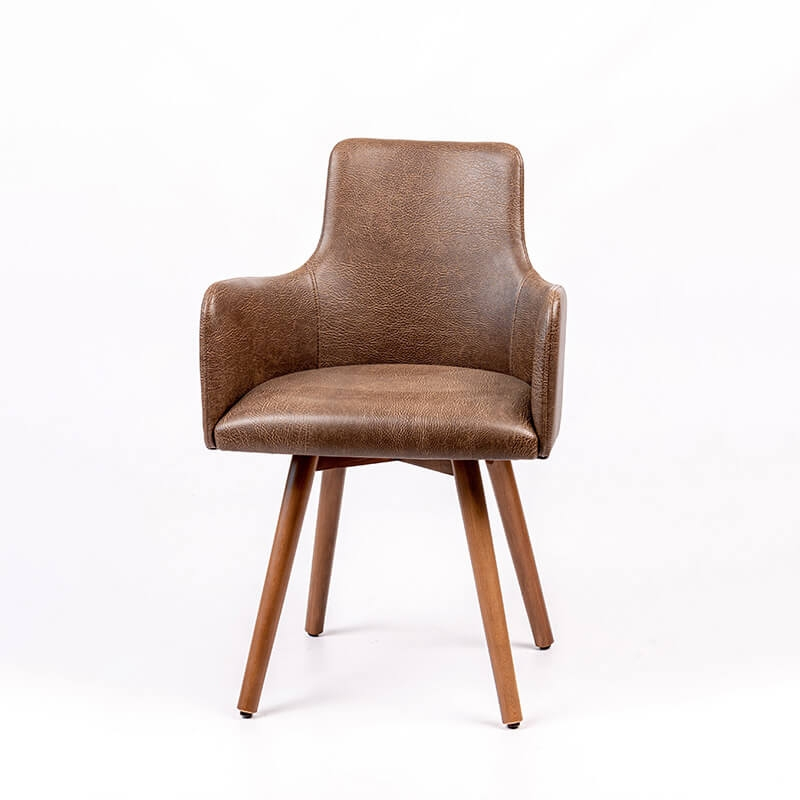  Fauteuil rembourré imitation cuir marron avec pieds bois - Anders