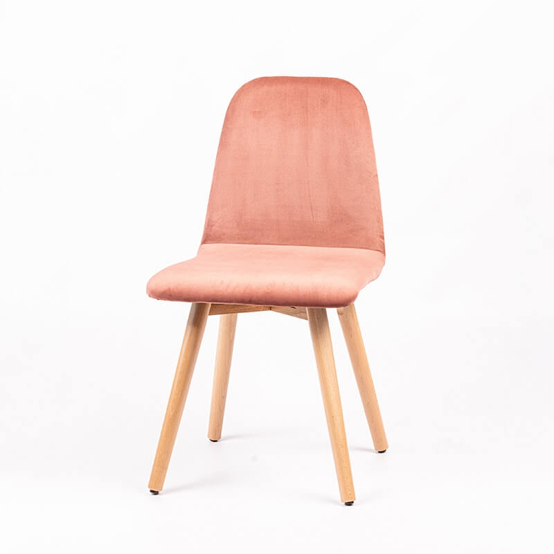 Chaise nordique en tissu rose dos matelassé pieds bois naturel - Pandora diamant