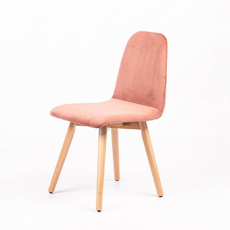 Chaise nordique en tissu rose dos matelassé avec pieds bois - Pandora diamant