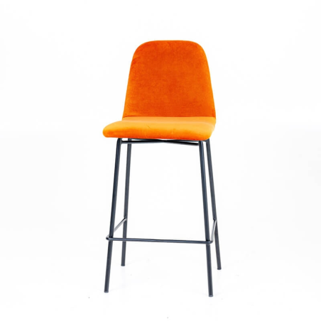 Tabouret snack dos matelassé en tissu camel et pieds noirs en métal - BarPandora diamant