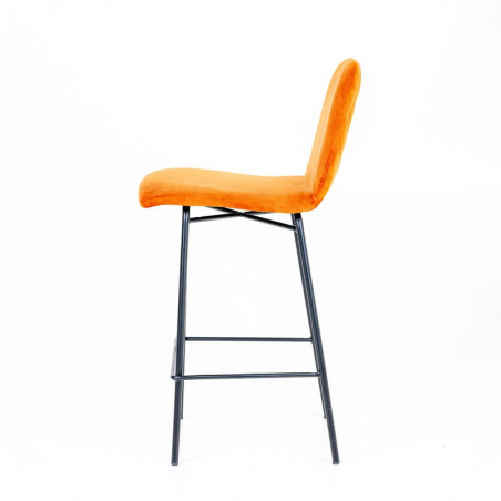 Tabouret snack dos matelassé en tissu camel et pieds métalliques - BarPandora diamant