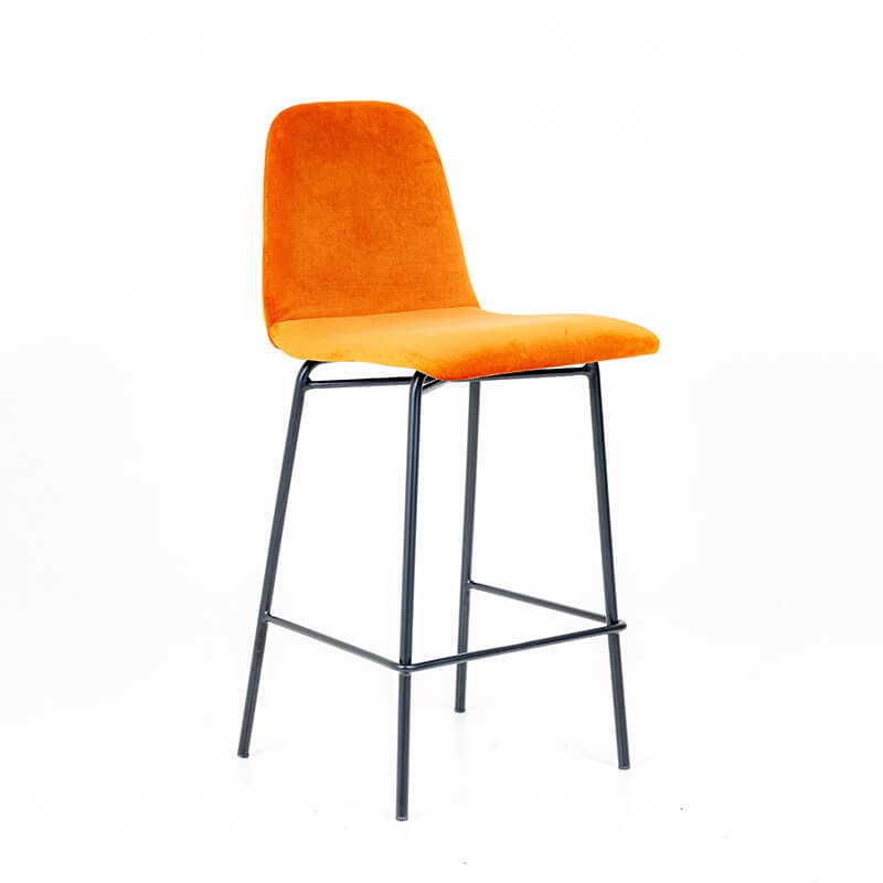 Tabouret snack dos matelassé en tissu camel et pieds métal - BarPandora diamant