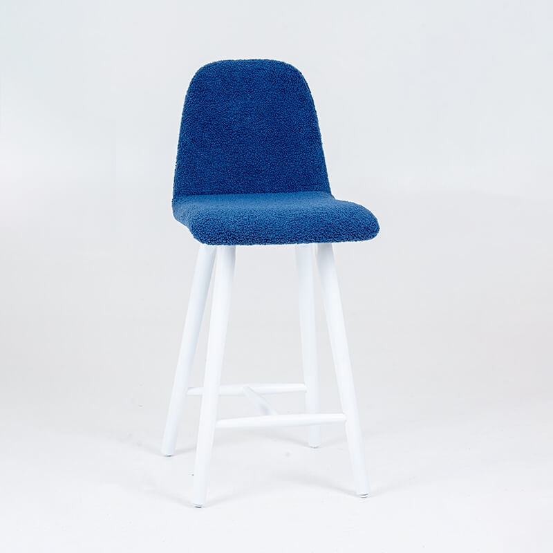 Tabouret snack bleu en tissu et pieds bois - BarPandora