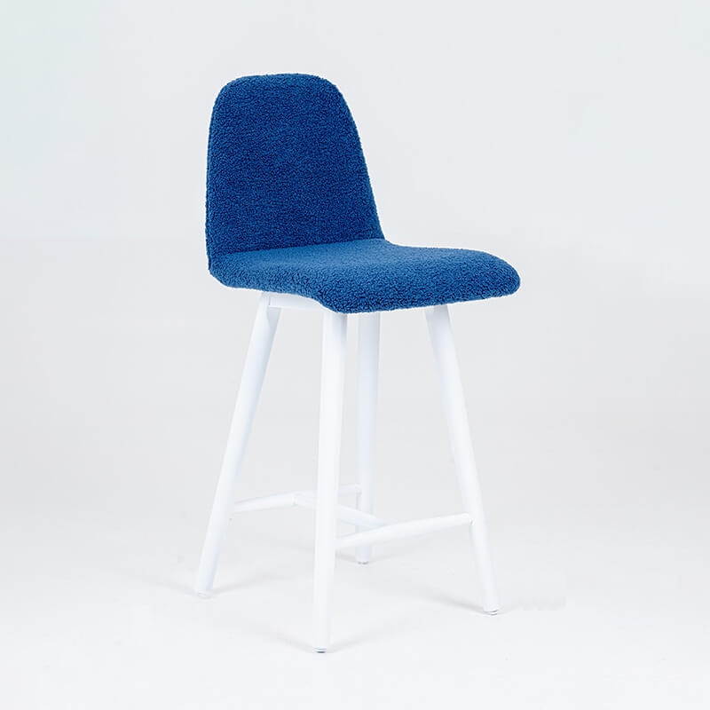 Tabouret snack en tissu bleu et pieds bois - BarPandora