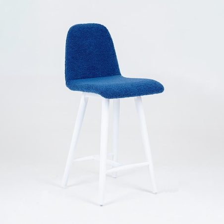 Tabouret snack en tissu bleu et pieds bois - BarPandora
