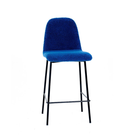 Tabouret snack en tissu bleu et pieds en acier- BarPandora