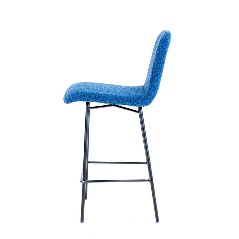 Tabouret snack bleu en tissu et pieds en acier noir - BarPandora