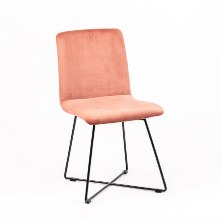 Chaise en tissu rose avec dos matelassé et pieds en métal croisés - Plaza line