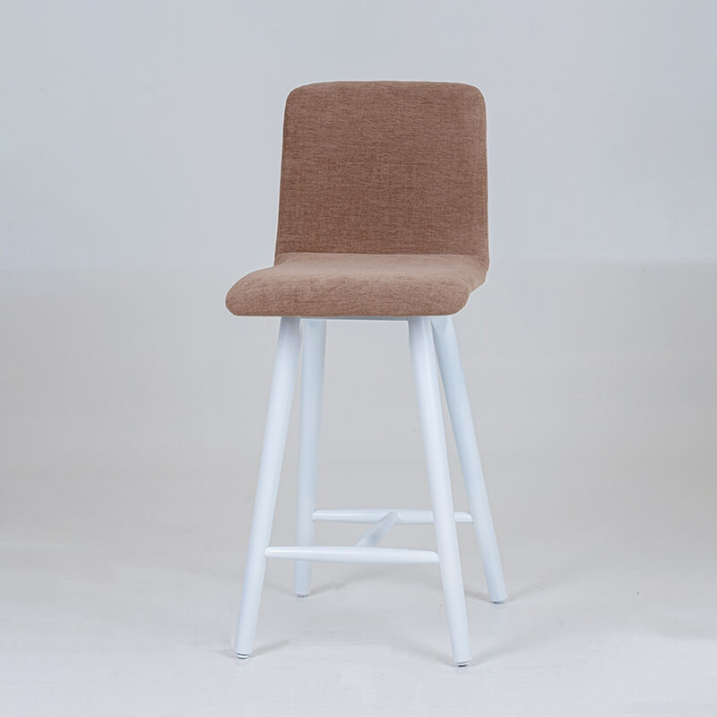 Tabouret snack avec dos matelassé en tissu taupe et pieds en hêtre blanchi - BarPlaza diamant