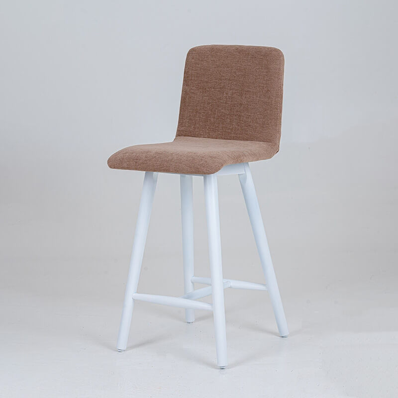 Tabouret snack avec dos matelassé en tissu taupe et pieds en bois - BarPlaza diamant
