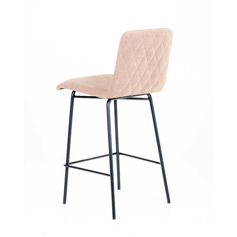 Tabouret snack avec dos matelassé en tissu beige pieds en acier laminé - BarPlaza diamant