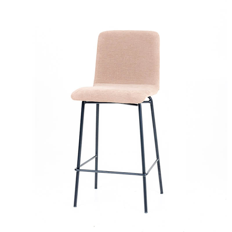 Tabouret snack avec dos matelassé en tissu beige pieds en acier noir - BarPlaza diamant