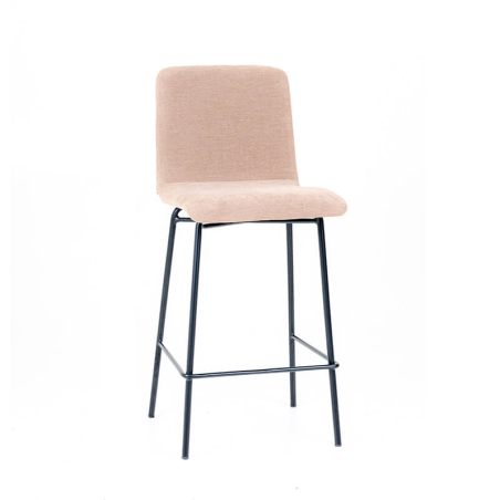 Tabouret snack beige avec dos matelassé en tissu pieds noirs en métal - BarPlaza diamant